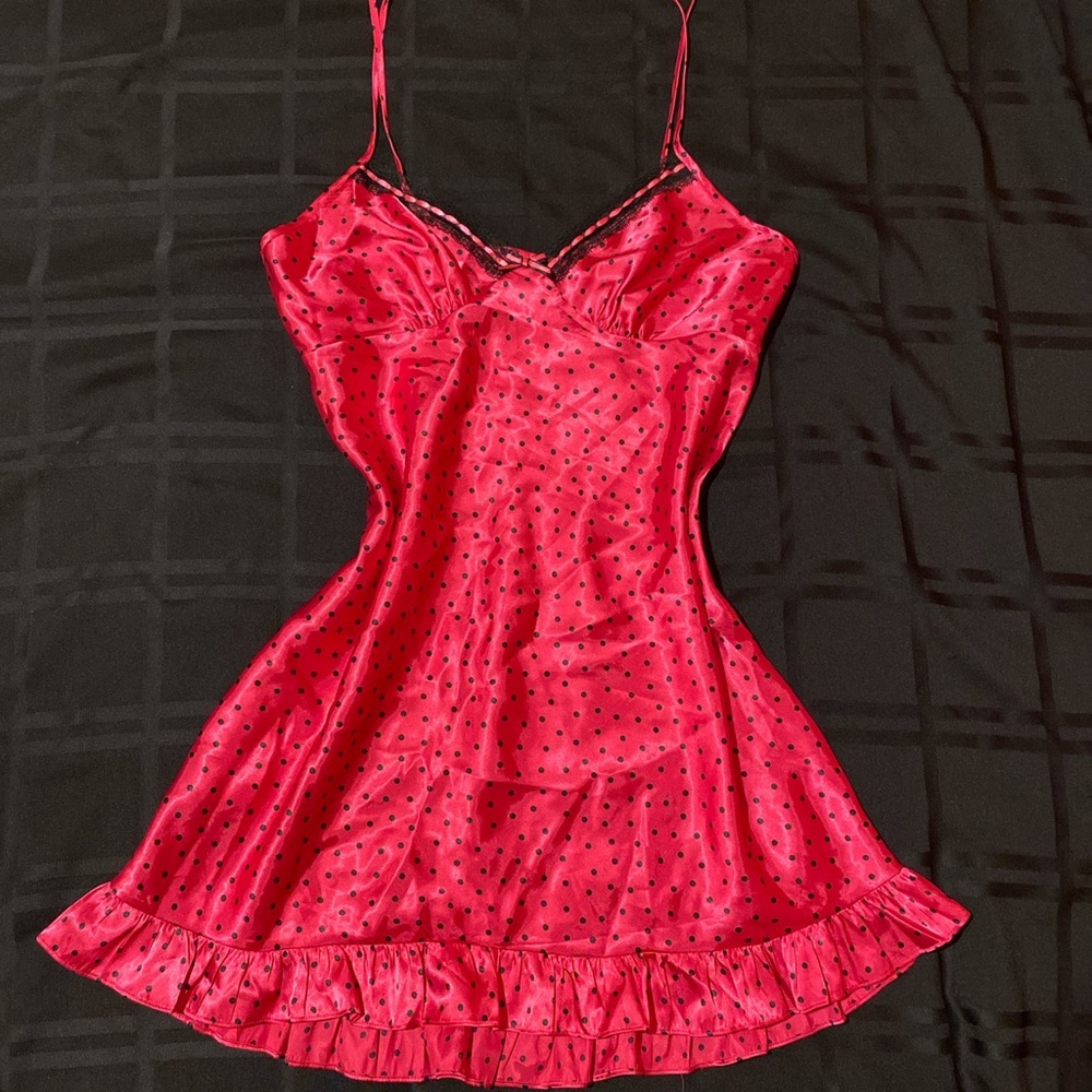 SOLD: Hot Pink Polka Dot Lingerie Silk Slip Dress